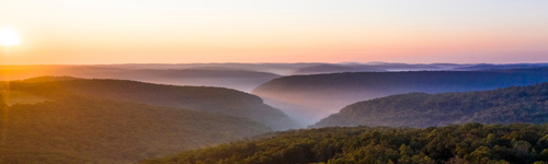 Sunrise over the rolling Ozark Mountains in Southwest Missouri